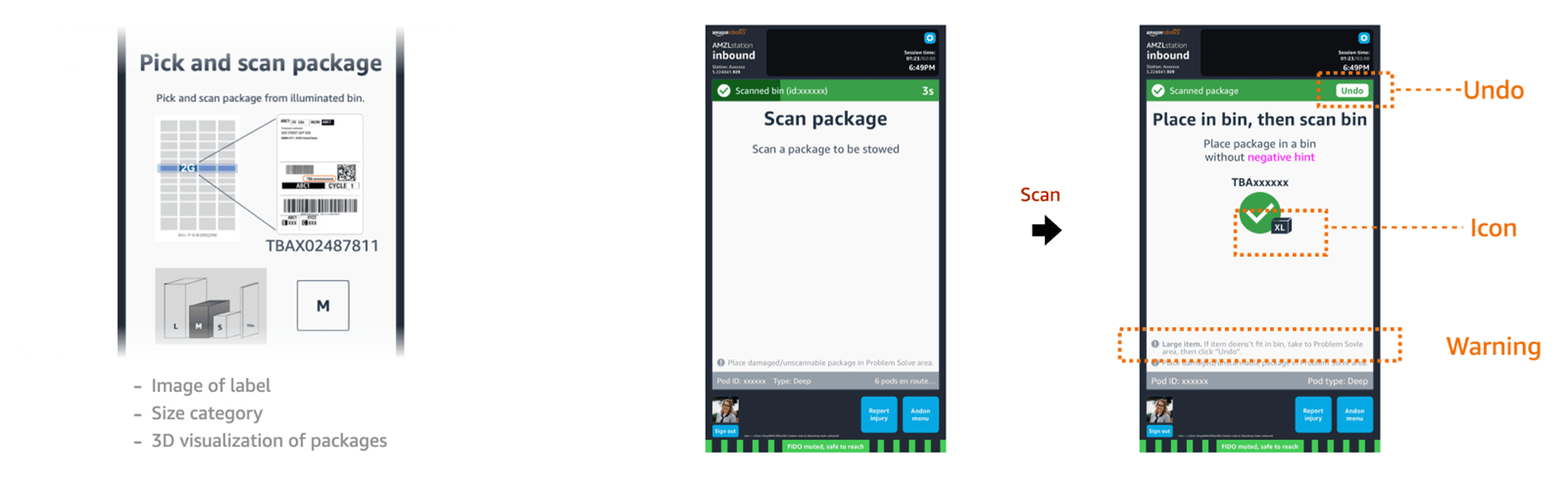 Left: package visualization. Right: reduce clicks with warning