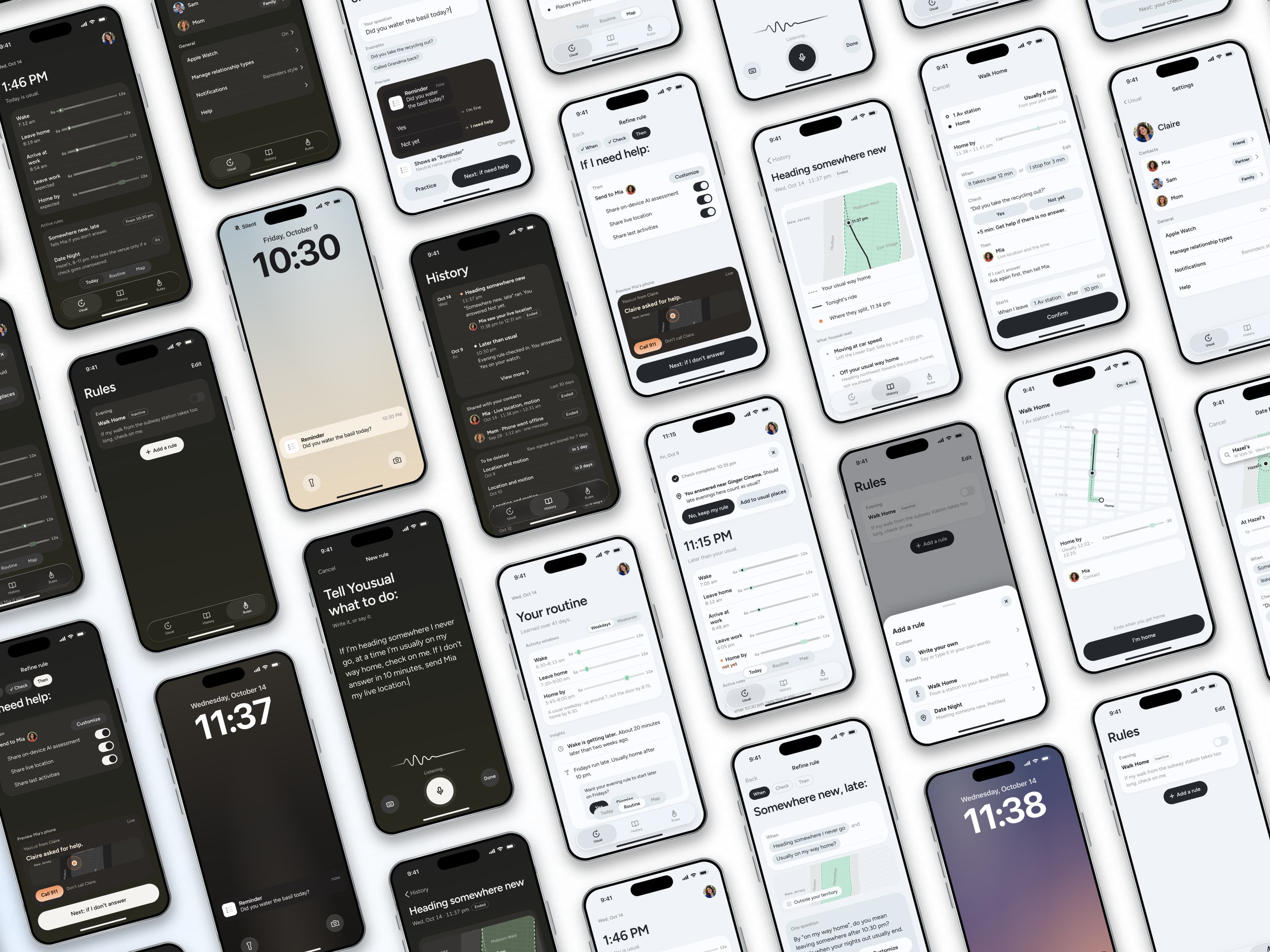 The full set of iPhone screens, light and dark