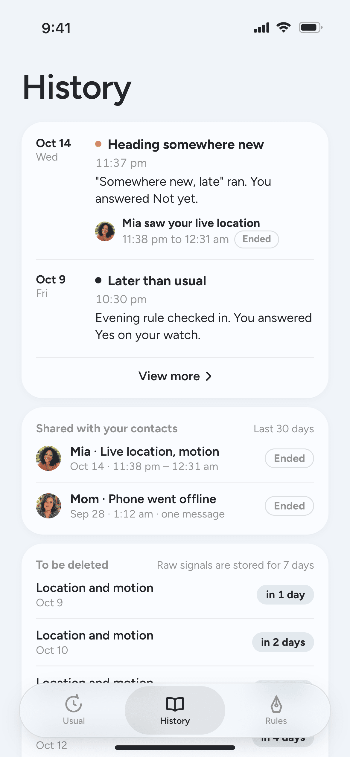 Yousual History screen