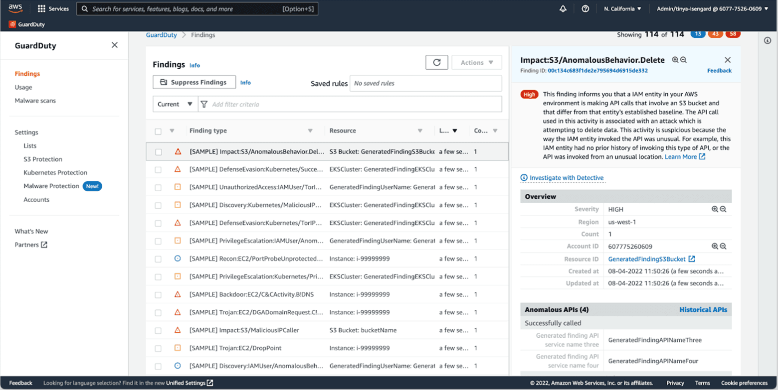 Amazon GuardDuty interface