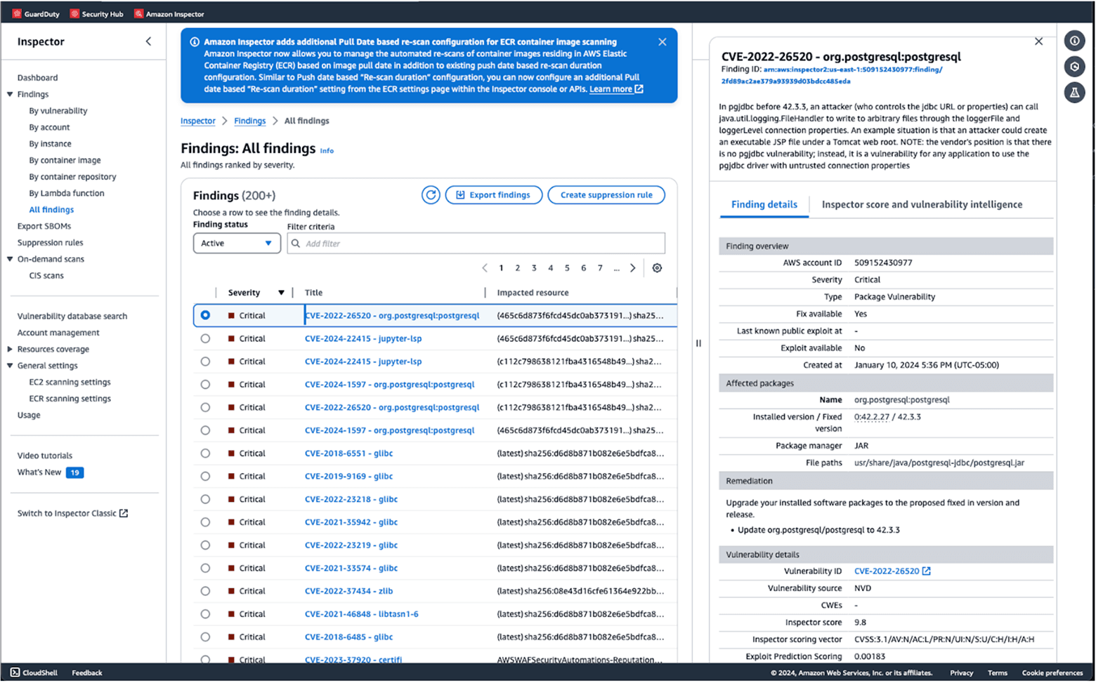 Amazon Inspector interface