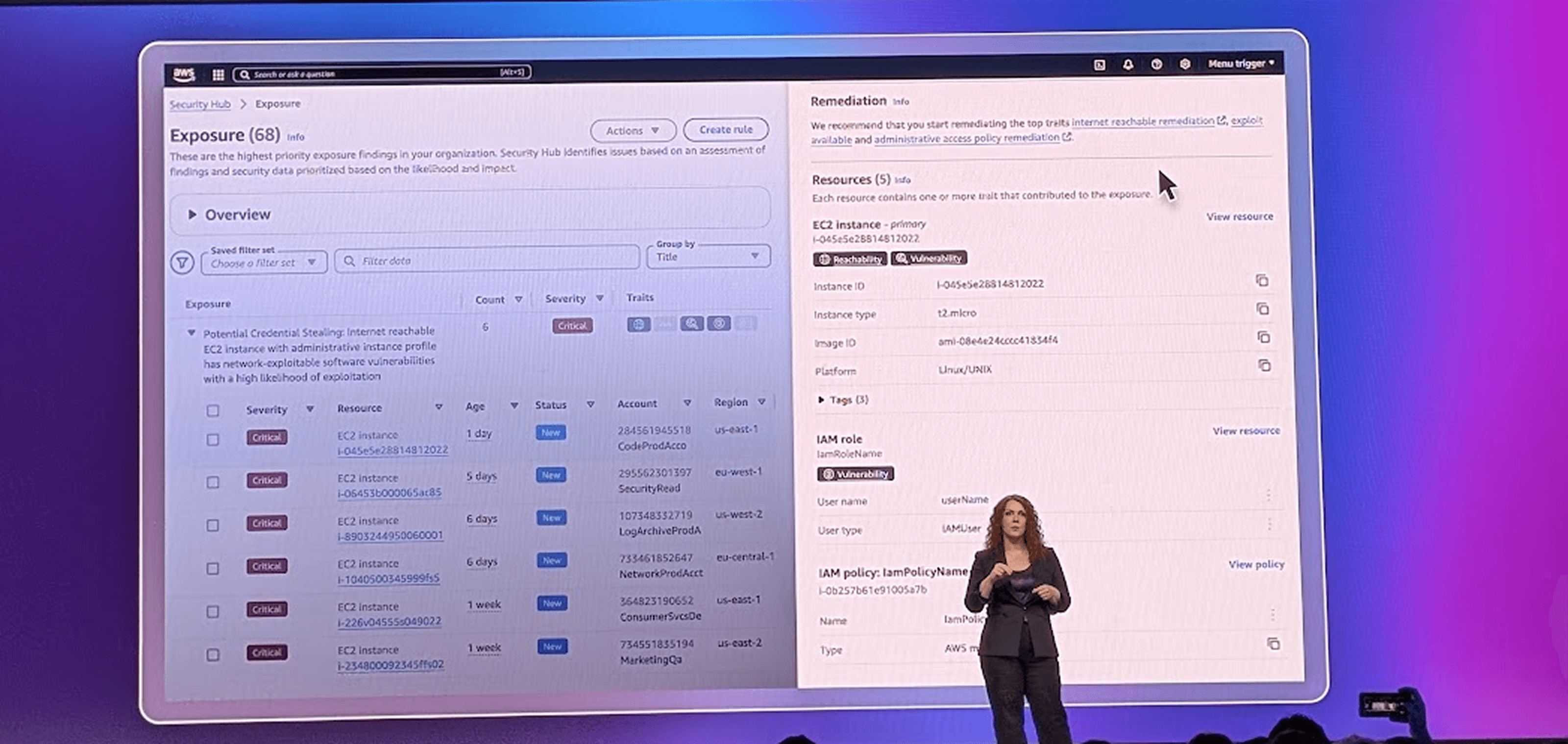 Security Hub exposure announcement slide and product interface